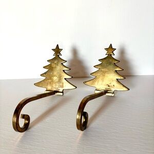 Vintage Gold Brass Christmas Tree Stocking Holders